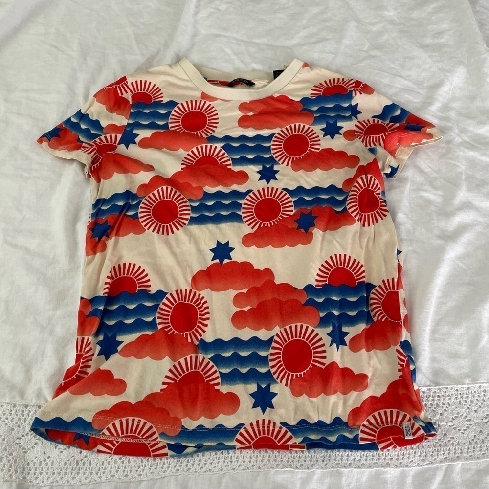 Scotch & Soda MEDIUM red blue stars pattern t shirt cotton blend strechy - Picture 2 of 8